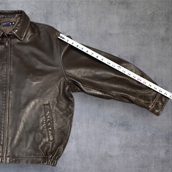 Nautica Genuine Leather Bomber Jacket Brown Size 42 Zip Front‎ Lined Classic - Picture 8 of 13